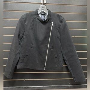 GAP Black Moto Jacket Women’s L Petite – Asymmetrical Zip Biker Style